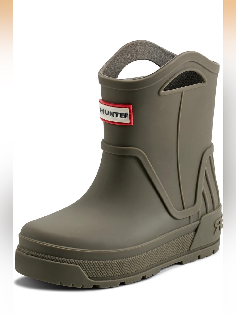 Hunter Kids Olive Green Pull-On Rain Boot with handles Size 9